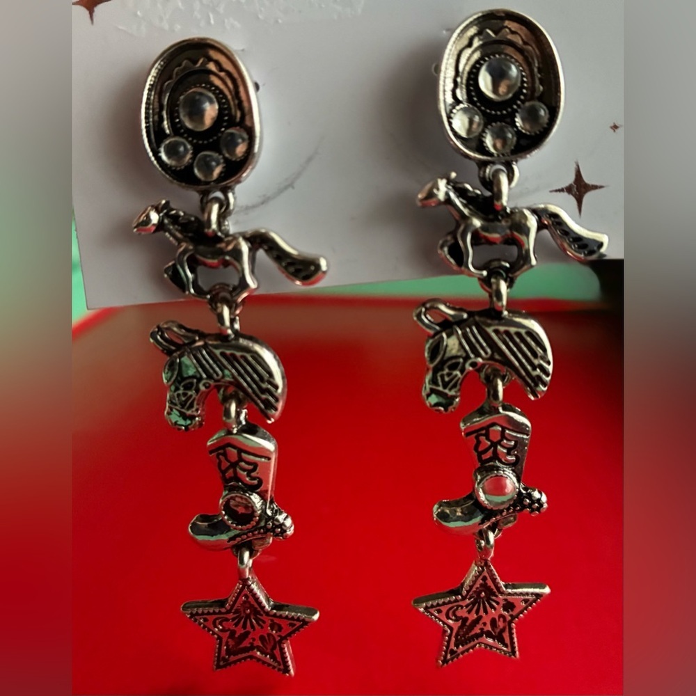 Cowboy Charm Silver Earrings - Picture 2 of 6